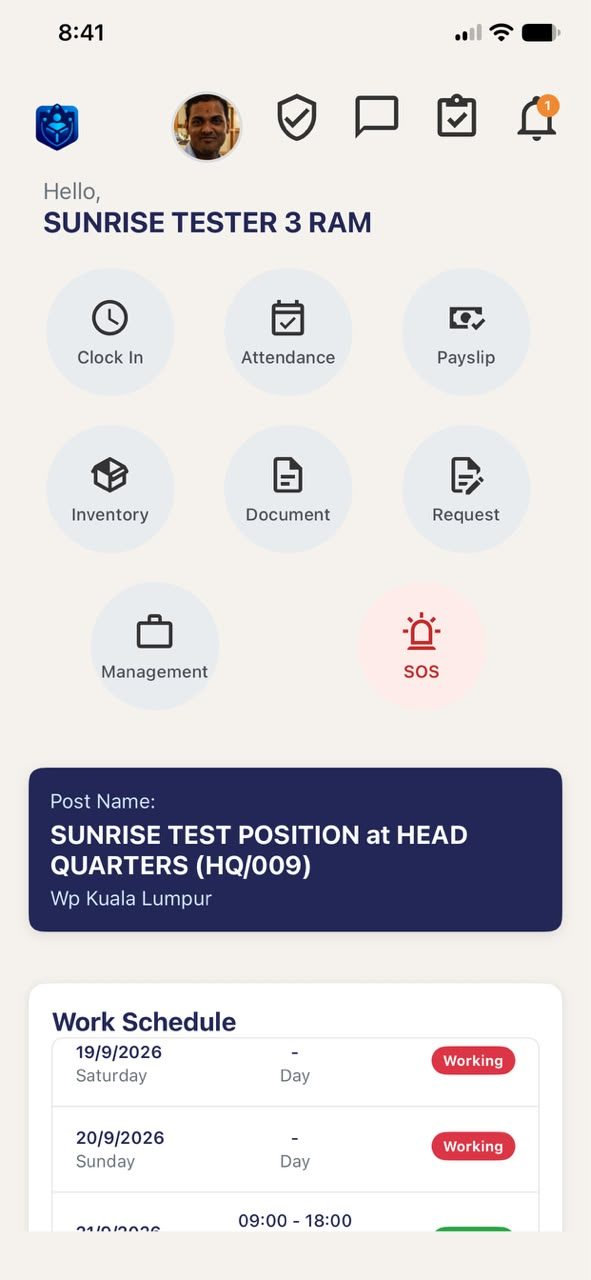 One hub: clock in, attendance, payslip, claims and requests — what people actually open the app for.