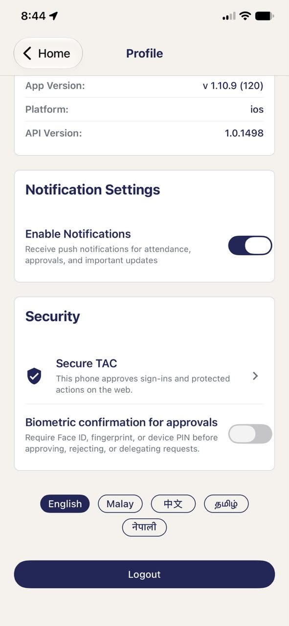 Biometric confirmation before approving, rejecting or delegating — and five languages from day one.